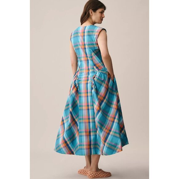 Maeve Sleeveless V-Neck Basque-Waist Midi Dress M - Picture 3 of 3